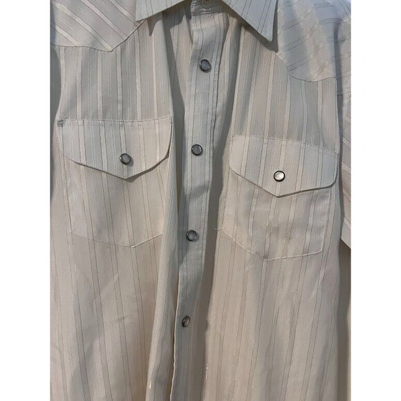Vntg Crazy Cowboy L Western Shirt Cream Gold Stripe Rodeo Country Cowboy Dress - Picture 6 of 6